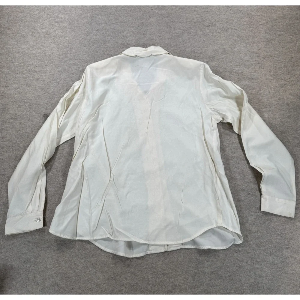 Jantzen Womens 12 Cream Embroidered Paisley Scalloped Collar Blouse Shirt